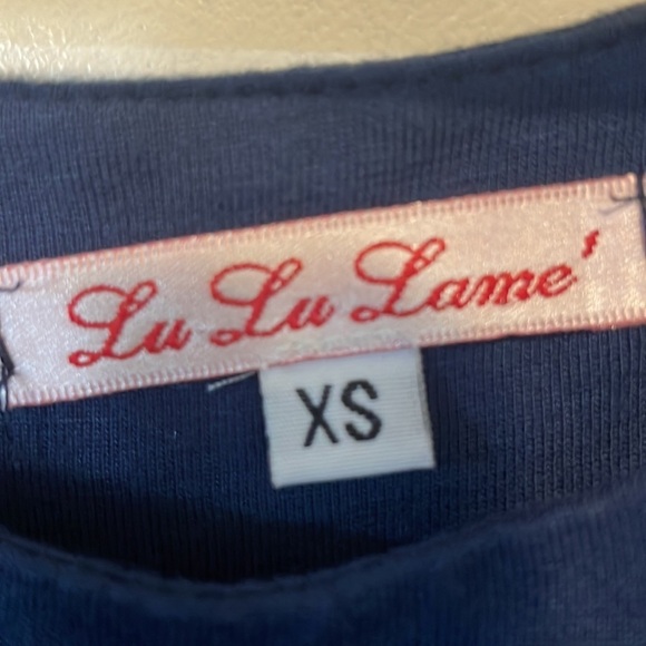 LU LU LAME Made in the USA Eyelet Lace with Silk trim and cap sleeves. blue SzXS - Picture 2 of 12